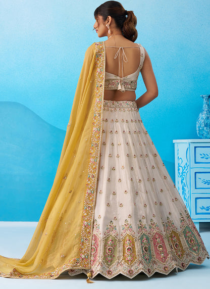 Cream Tissue Sequins Work Reception Wear Lehenga Choli SW131658