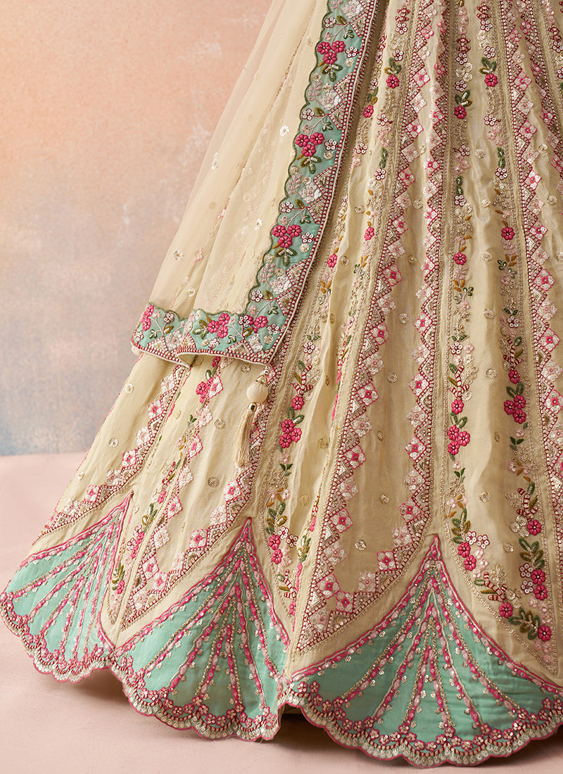 Cream Tissue Embroidery Work Occasional Wear Lehenga Choli SW422086