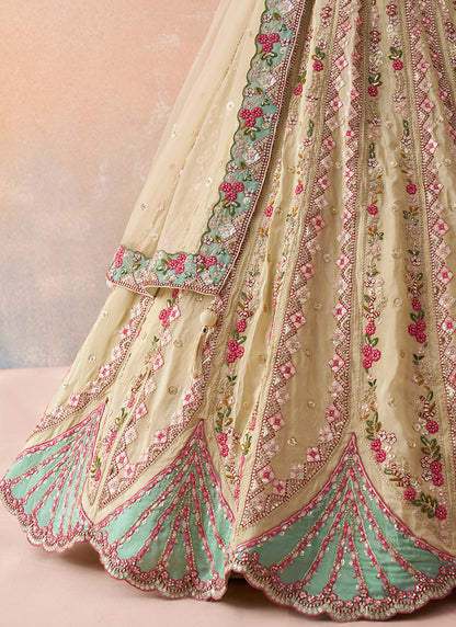 Cream Tissue Embroidery Work Occasional Wear Lehenga Choli SW422086