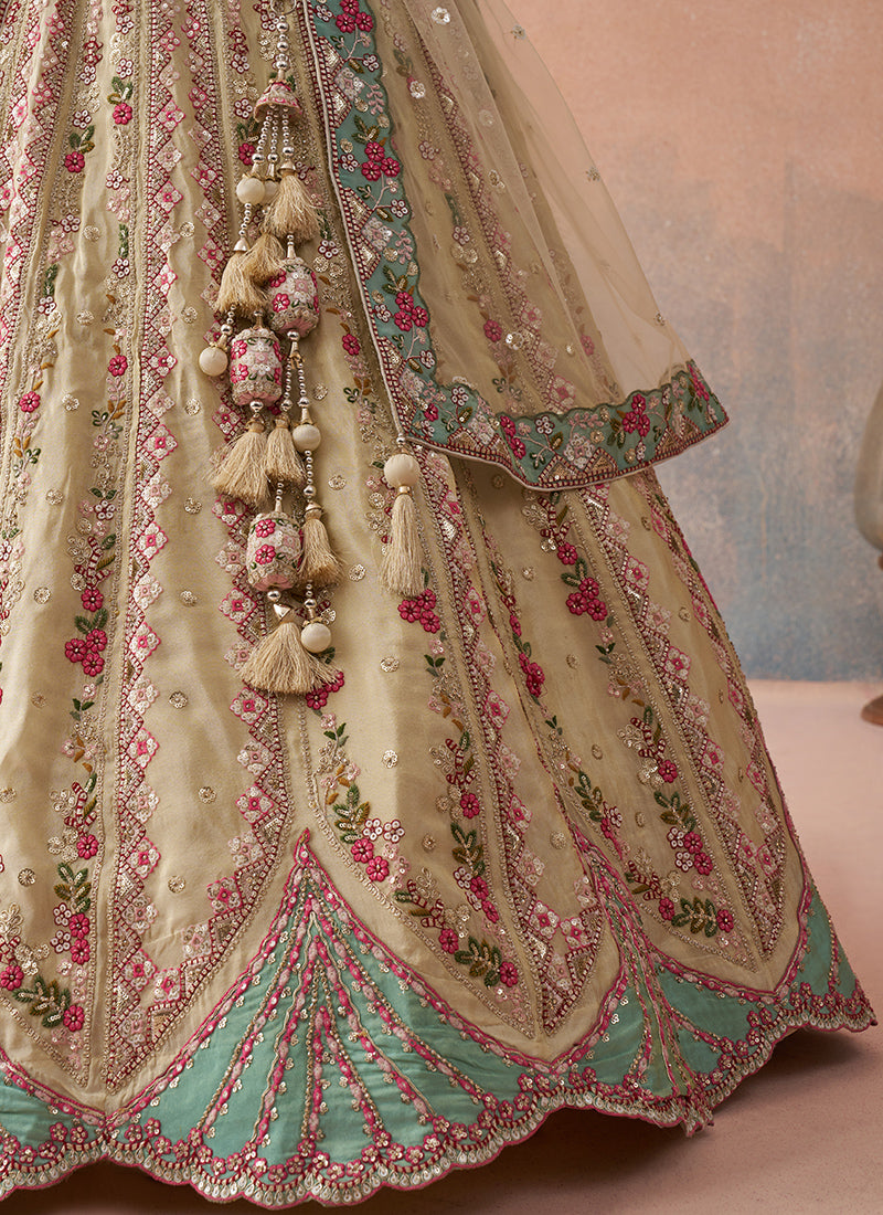 Cream Tissue Embroidery Work Occasional Wear Lehenga Choli SW422086