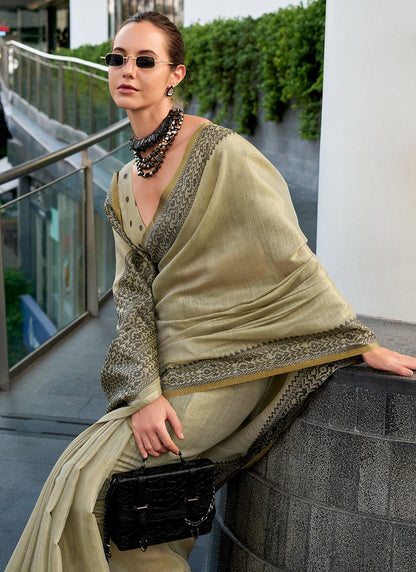 Cream Tissue Silk Printed Work Occasional Wear Saree SW203106
