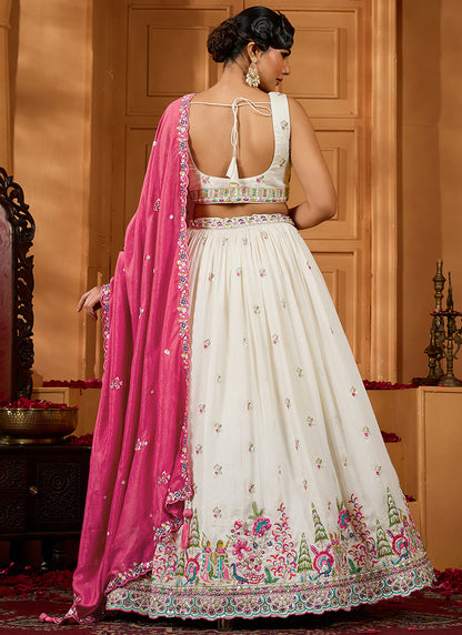Vichitra Silk Cream Designer Wear Embroidery Work Lehenga Choli 385377