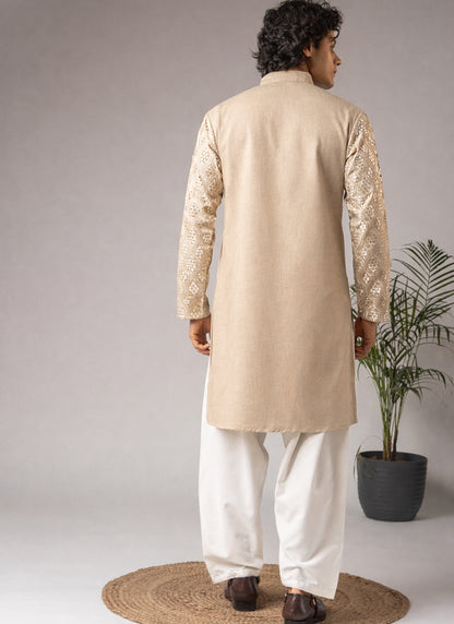 Cream Viscose Embroidery Work Festival Wear Readymade Kurta Pajama SW598881
