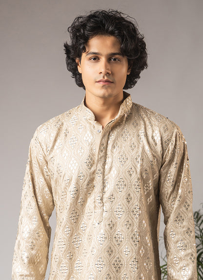 Cream Viscose Embroidery Work Festival Wear Readymade Kurta Pajama SW598881