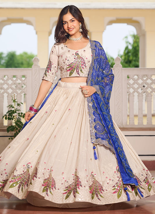 Tissue Silk Off White Festival Wear Sequins Work Readymade Lehenga Choli 386876
