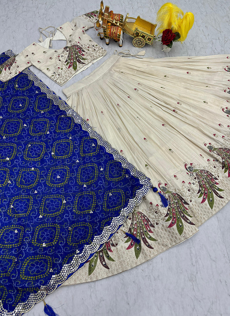 Tissue Silk Off White Festival Wear Sequins Work Readymade Lehenga Choli 386876