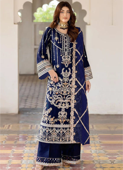 Heavy Velvet Dark Blue Eid Wear Heavy Work Pakistani Suit 387297