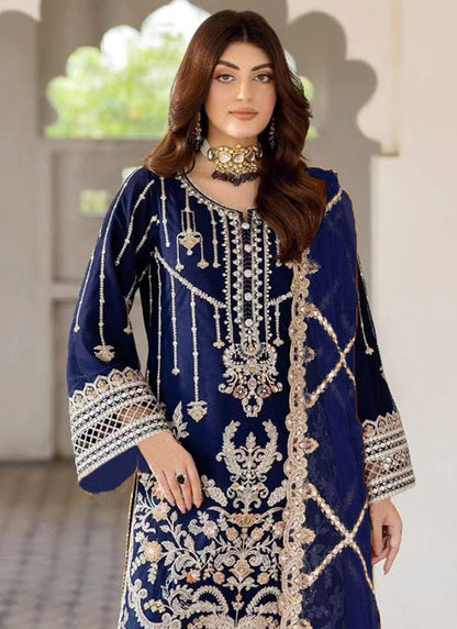 Heavy Velvet Dark Blue Eid Wear Heavy Work Pakistani Suit 387297