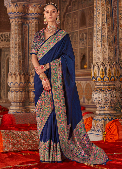 Pv Georgette Dark Blue Festival Wear Printed Work Saree 385843