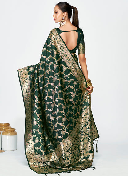 Banarasi Silk Dark Green Party Wear Zari Weaving Work Saree 387515