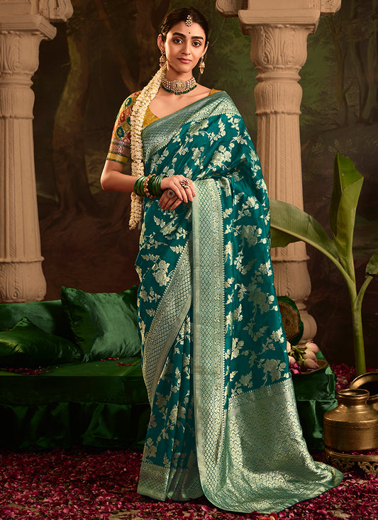 Dark Green Dola Silk Weaving Work Occasional Wear Saree SW549267