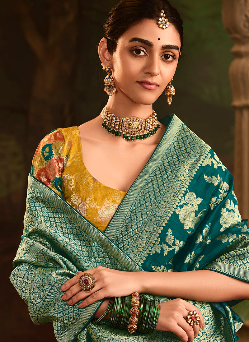 Dark Green Dola Silk Weaving Work Occasional Wear Saree SW549267