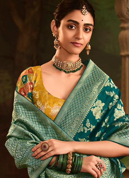 Dark Green Dola Silk Weaving Work Occasional Wear Saree SW549267