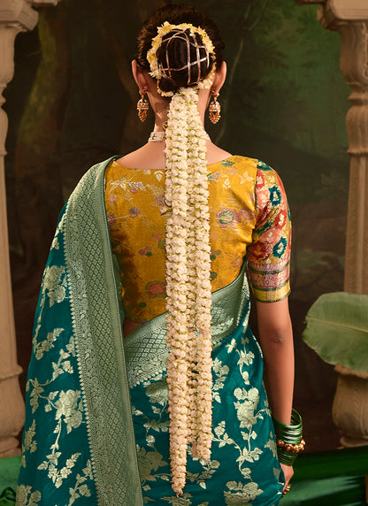 Dark Green Dola Silk Weaving Work Occasional Wear Saree SW549267