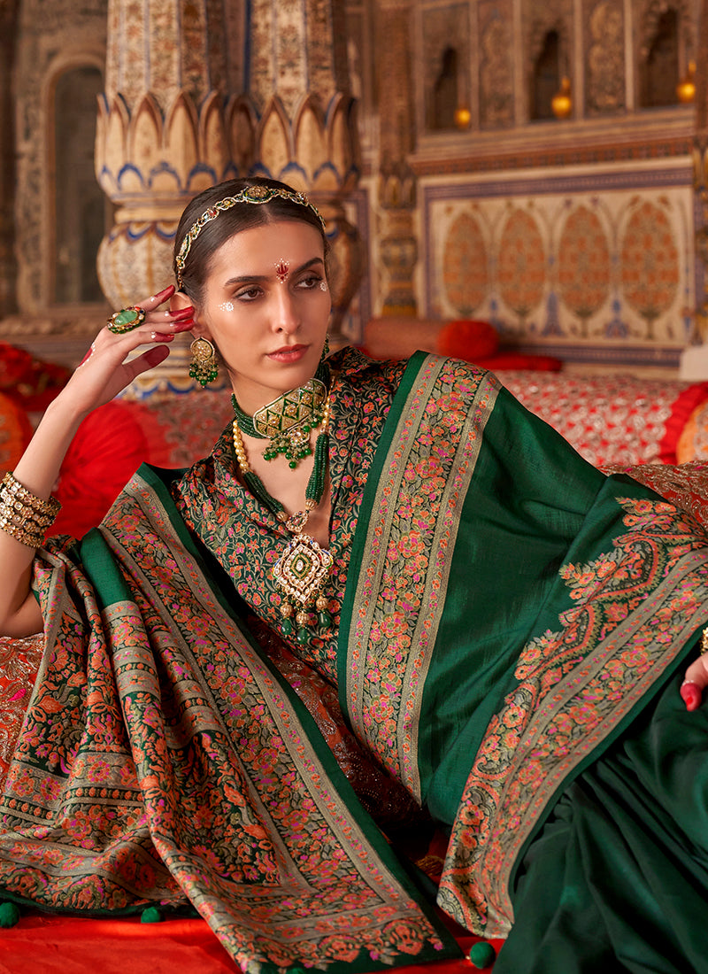 Pv Georgette Dark Green Festival Wear Printed Work Saree 385839