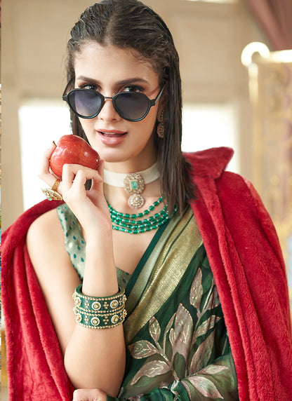 Pv Georgette Dark Green Festival Wear Weaving Work Saree 385833