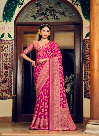 Georgette Dark Pink Festival Wear Weaving Work Saree 385984