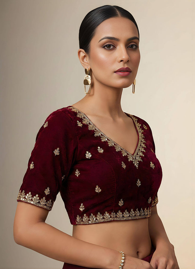 Deep Maroon Fendy Satin Silk Zari Embroidery Work Wedding Wear Wedding Saree SW603993