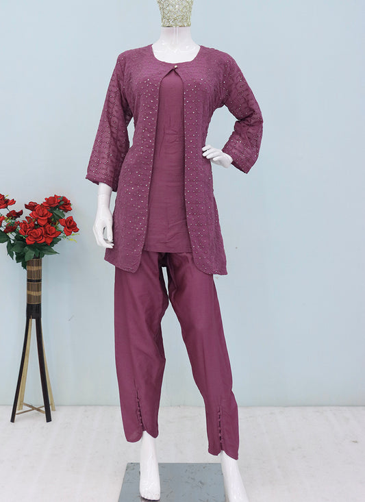 Dusty Mauve Faux Georgette Embroidery Work Casual Wear Readymade Designer Kurti SW569699
