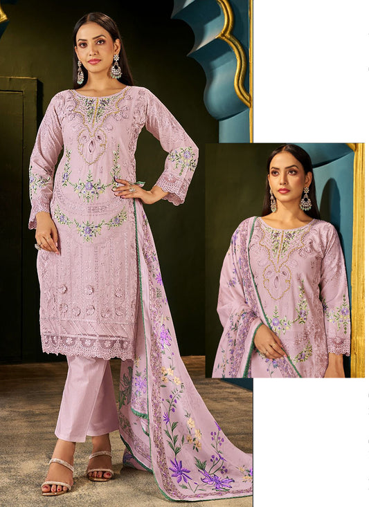 Dusty Pink Cotton Hand Work Eid Wear Pakistani Suit SW266896