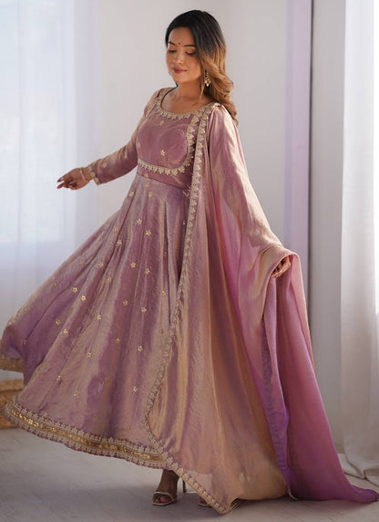 Fendy Silk Dusty Pink Casual Wear Sequins Work Readymade Anarkali Suit 388725