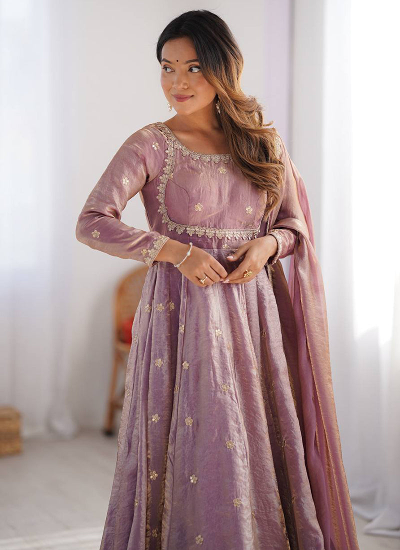 Fendy Silk Dusty Pink Casual Wear Sequins Work Readymade Anarkali Suit 388725
