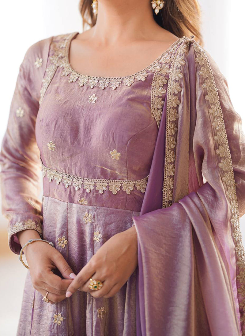 Fendy Silk Dusty Pink Casual Wear Sequins Work Readymade Anarkali Suit 388725