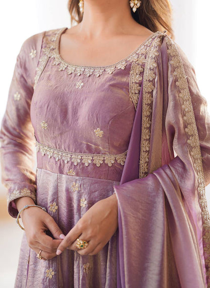 Fendy Silk Dusty Pink Casual Wear Sequins Work Readymade Anarkali Suit 388725