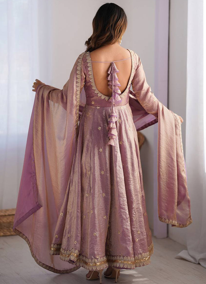 Fendy Silk Dusty Pink Casual Wear Sequins Work Readymade Anarkali Suit 388725