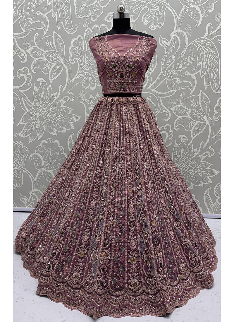 Dusty Pink Net Embroidery Work Bridal Wear Lehenga Choli SW494699