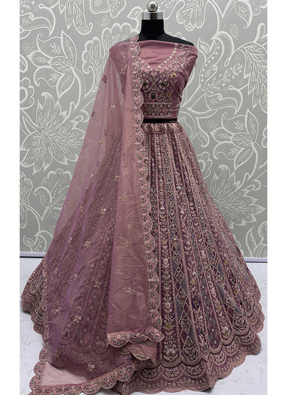 Dusty Pink Net Embroidery Work Bridal Wear Lehenga Choli SW494699