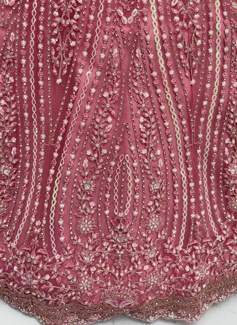 Net Dusty Pink Wedding Wear Embroidery Work Lehenga Choli 387448