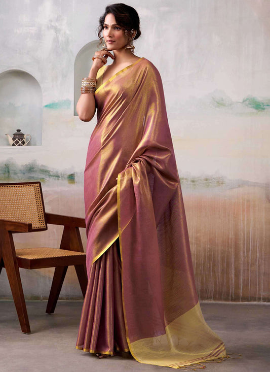 Tissue Silk Dusty Pink Saree with Weaving Work for Occasional Wear 384349