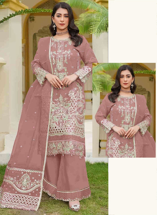 Faux Georgette Dusty Rose Eid Wear Embroidery Work Pakistani Suit 388568