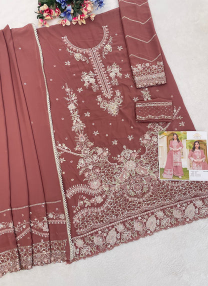 Faux Georgette Dusty Rose Eid Wear Embroidery Work Pakistani Suit 388568