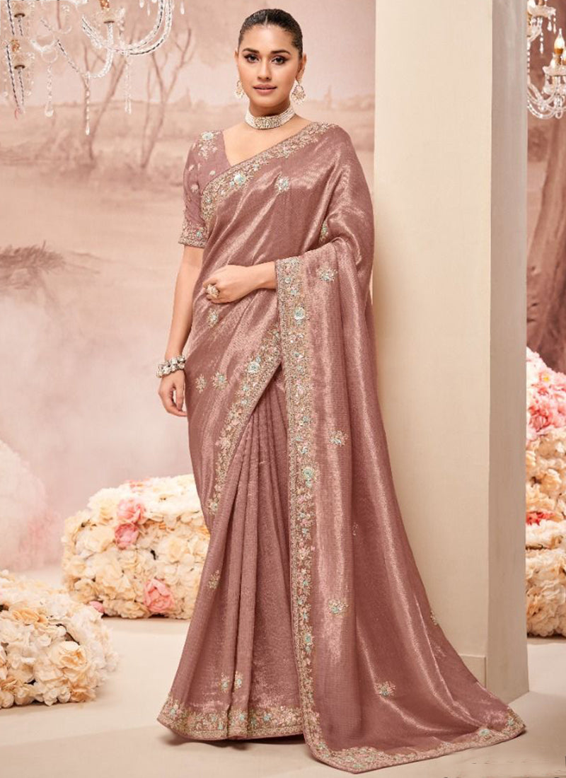Dusty Rose Silk Hand Work Wedding Wear Saree SW101419