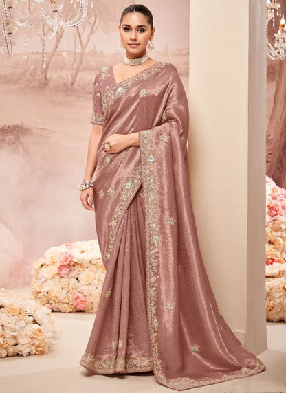 Dusty Rose Silk Hand Work Wedding Wear Saree SW101419