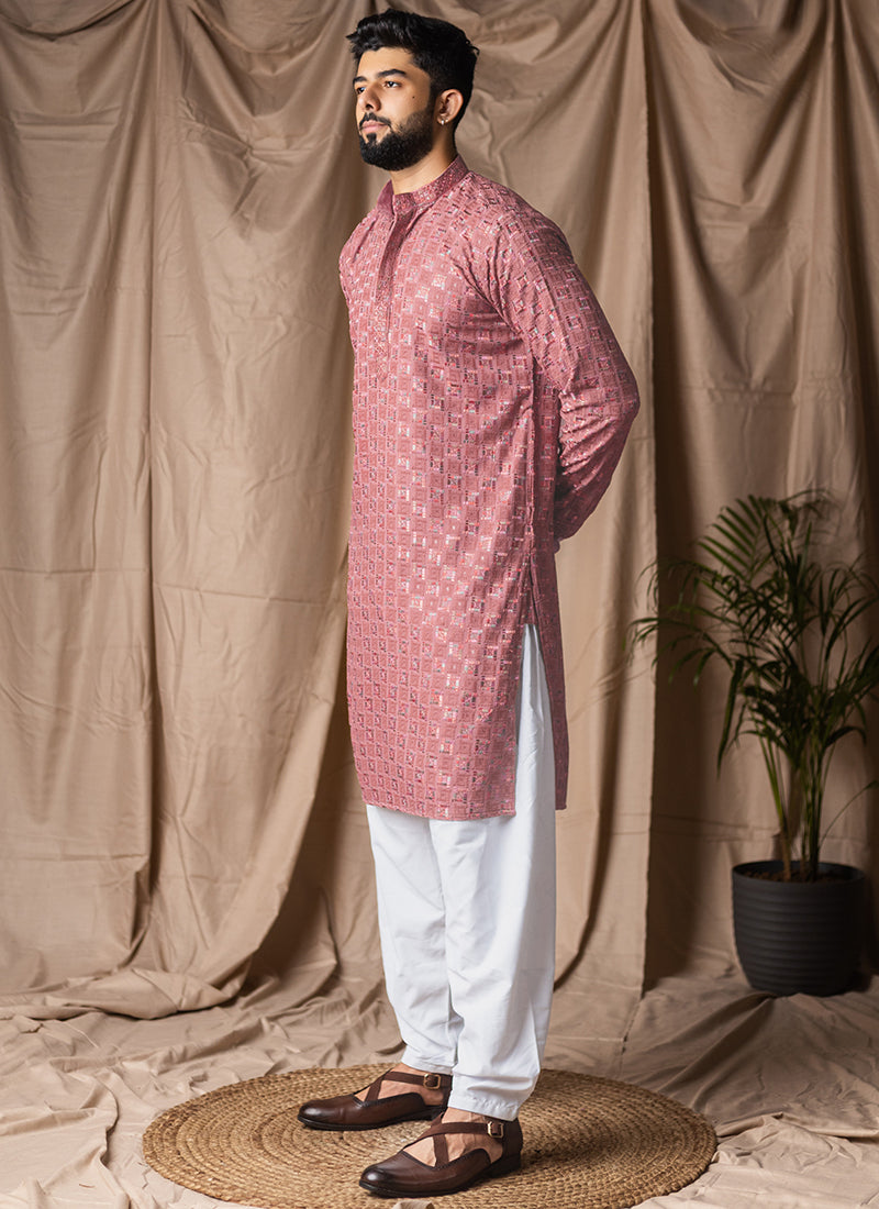 Dusty Viscose Rayon Weaving Work Festival Wear Readymade Kurta Pajama SW631954