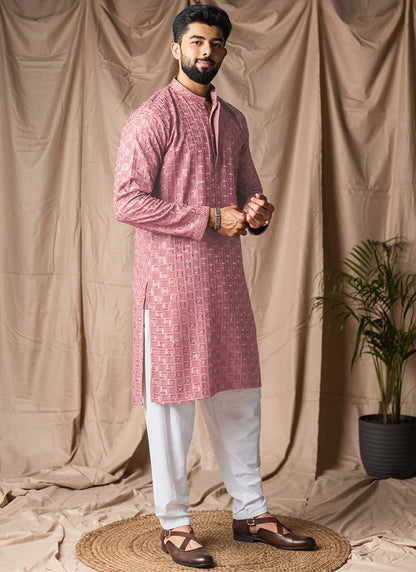 Dusty Viscose Rayon Weaving Work Festival Wear Readymade Kurta Pajama SW631954