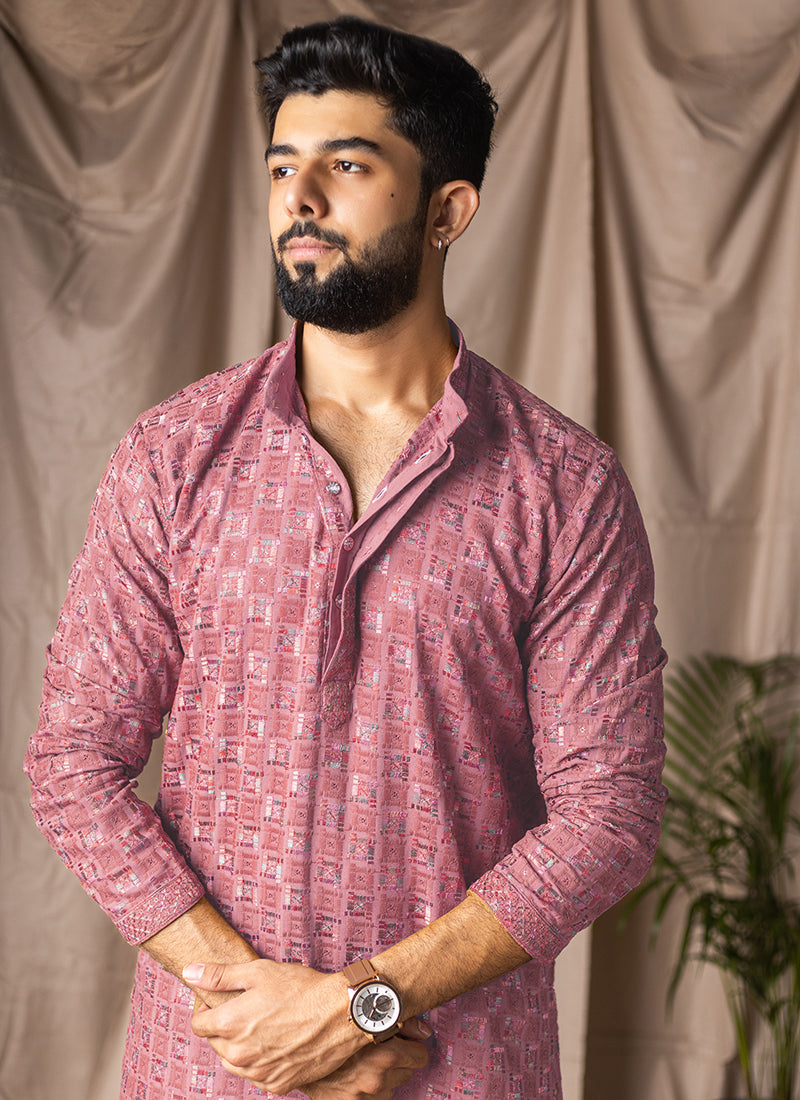 Dusty Viscose Rayon Weaving Work Festival Wear Readymade Kurta Pajama SW631954