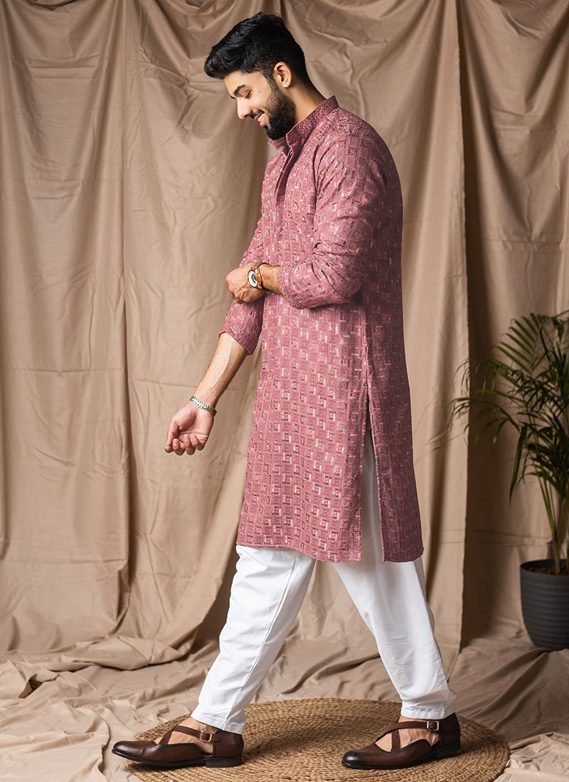 Dusty Viscose Rayon Weaving Work Festival Wear Readymade Kurta Pajama SW631954