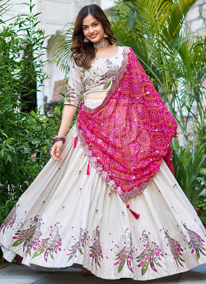 Tissue Silk Off White Festival Wear Sequins Work Readymade Lehenga Choli 386877