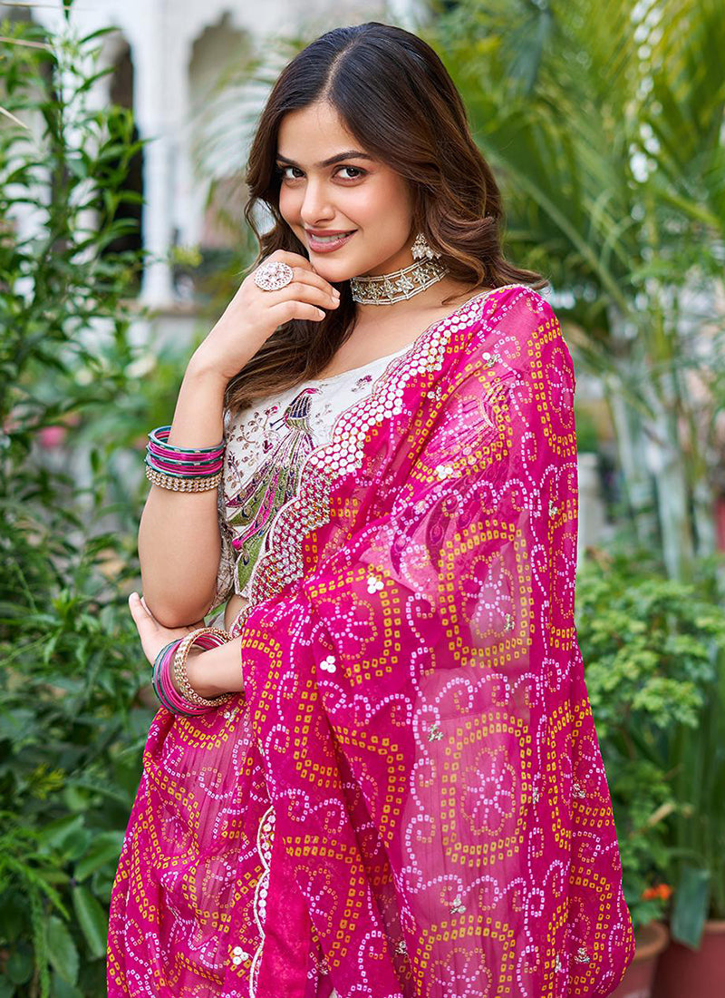 Tissue Silk Off White Festival Wear Sequins Work Readymade Lehenga Choli 386877