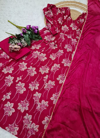 Rayon Hot Pink Party Wear Digital Print Work Readymade Gown 387189