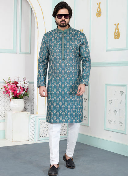 Green Art Silk Pintux Eid Wear Readymade Kurta Pajama SW856852