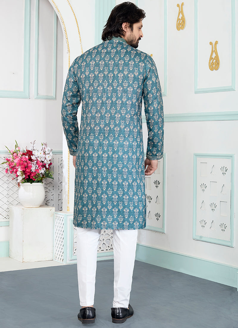 Green Art Silk Pintux Eid Wear Readymade Kurta Pajama SW856852
