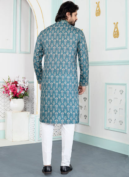 Green Art Silk Pintux Eid Wear Readymade Kurta Pajama SW856852