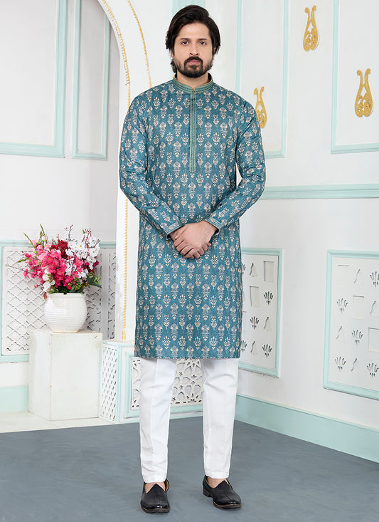 Green Art Silk Pintux Eid Wear Readymade Kurta Pajama SW856852