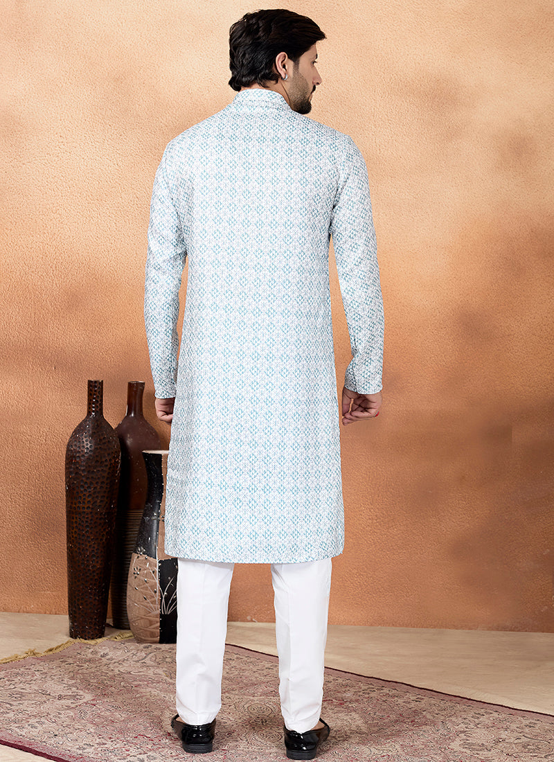 Green Art Silk Pattern Pcs Festival Wear Readymade Kurta Pajama SW995387