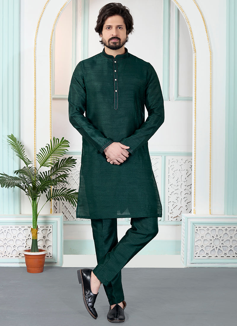 Green Art Silk Pintux Occasional Wear Readymade Kurta Pajama SW589733